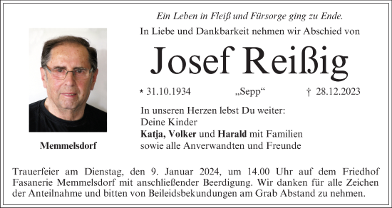 Anzeige von Josef Reißig von MGO