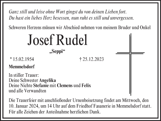 Anzeige von Josef Rudel von MGO