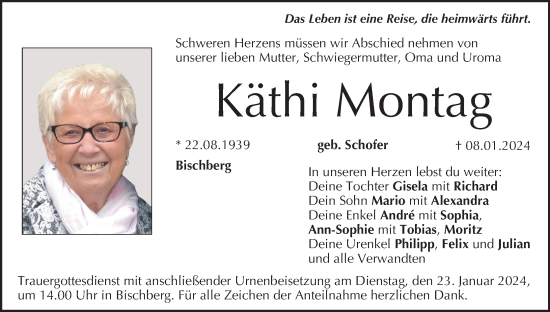 Anzeige von Käthi Montag von MGO