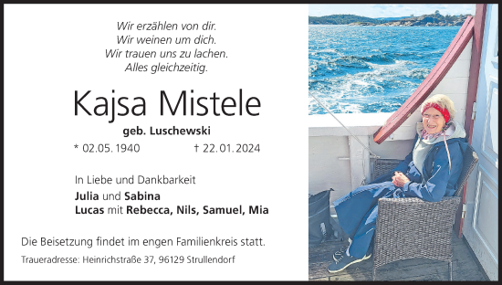 Anzeige von Kajsa Mistele von MGO