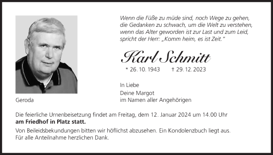 Anzeige von Karl Schmitt von MGO