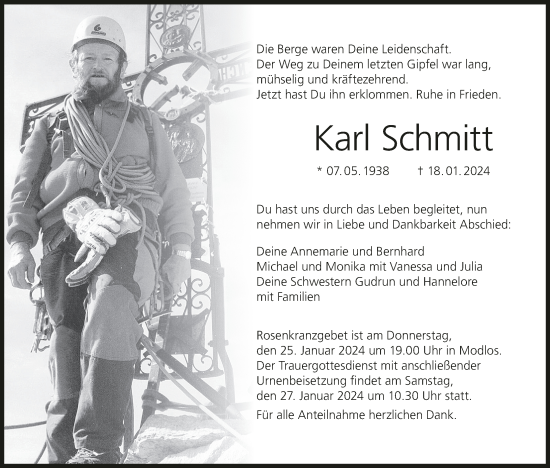 Anzeige von Karl Schmitt von MGO