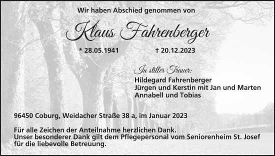 Anzeige von Klaus Fahrenberger von MGO