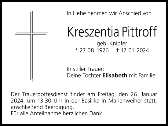 Anzeige von Kreszentia Pittroff von MGO