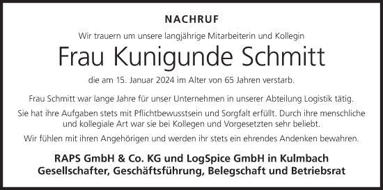Anzeige von Kunigunde Schmitt von MGO