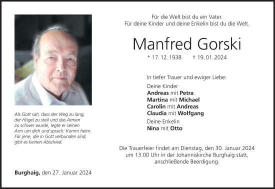 Anzeige von Manfred Gorski von MGO