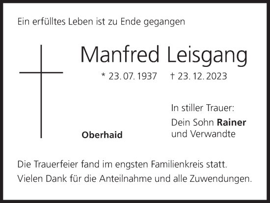 Anzeige von Manfred Leisgang von MGO
