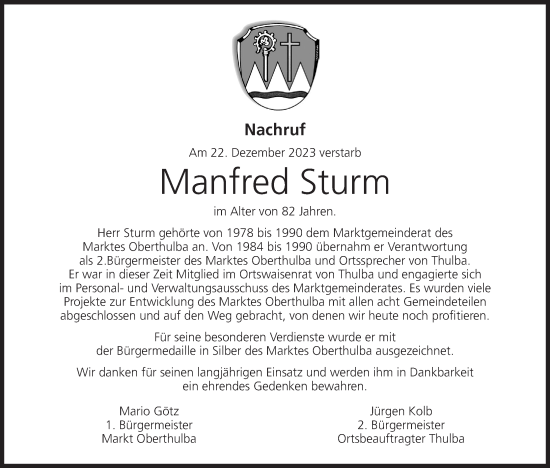 Anzeige von Manfred Sturm von MGO