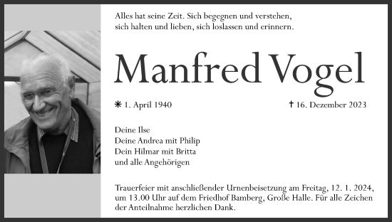 Anzeige von Manfred Vogel von MGO