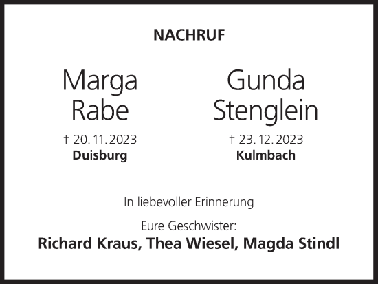 Anzeige von Marga Rabe von MGO