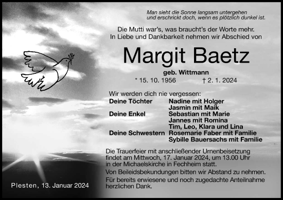 Anzeige von Margit Baetz von MGO