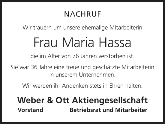 Anzeige von Maria Hassa von MGO
