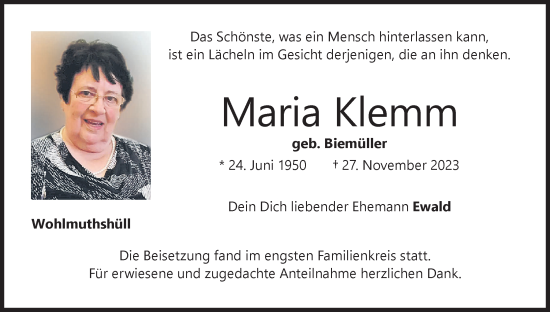 Anzeige von Maria Klemm von MGO