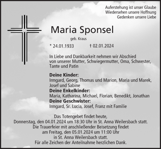 Anzeige von Maria Sponsel von MGO
