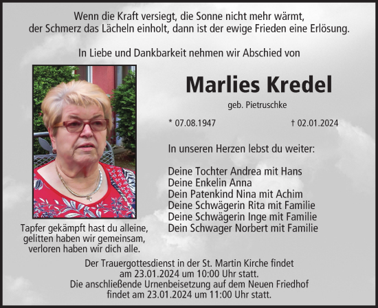Anzeige von Marlies Kredel von MGO