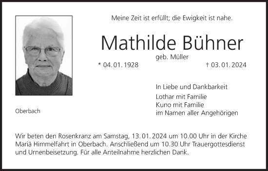 Anzeige von Mathilde Bühner von MGO