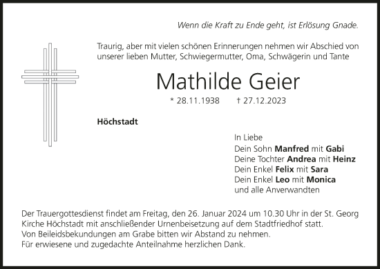 Anzeige von Mathilde Geier von MGO