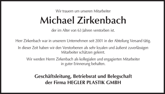 Anzeige von Michael Zirkenbach von MGO