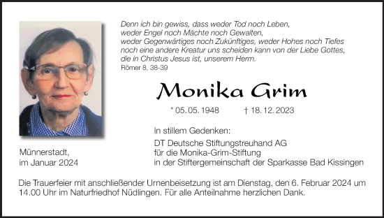 Anzeige von Monika Grimm von MGO
