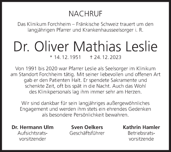 Anzeige von Oliver  Leslie von MGO