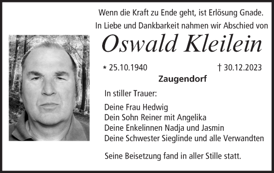 Anzeige von Oswald Kleilein von MGO