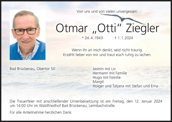 Anzeige von Otmar Ziegler von MGO