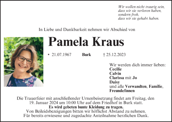 Anzeige von Pamela Kraus von MGO