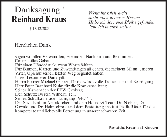 Anzeige von Reinhard Kraus von MGO