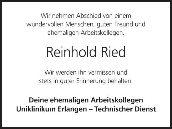 Anzeige von Reinhold Ried von MGO