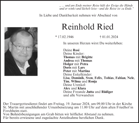 Anzeige von Reinhold Ried von MGO