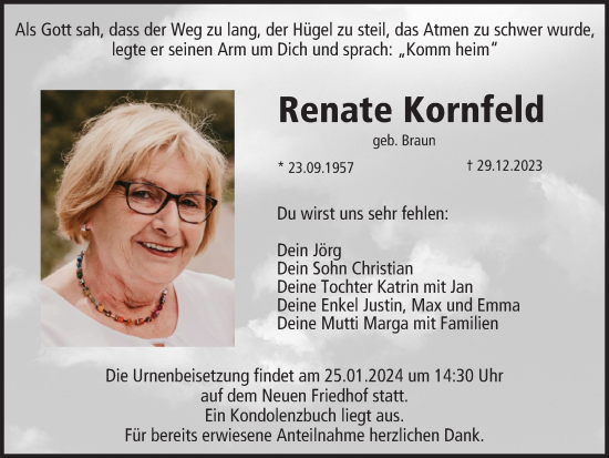 Anzeige von Renate Kornfeld von MGO