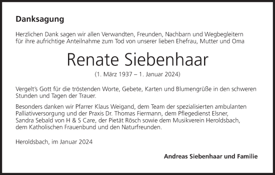 Anzeige von Renate Siebenhaar von MGO