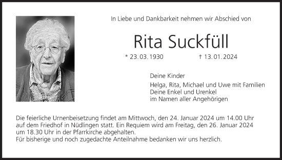 Anzeige von Rita Suckfüll von MGO