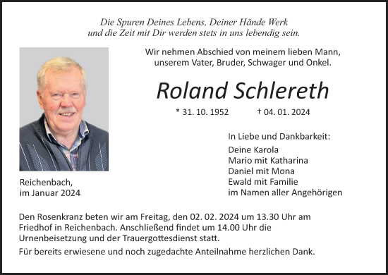 Anzeige von Roland Schlereth von MGO
