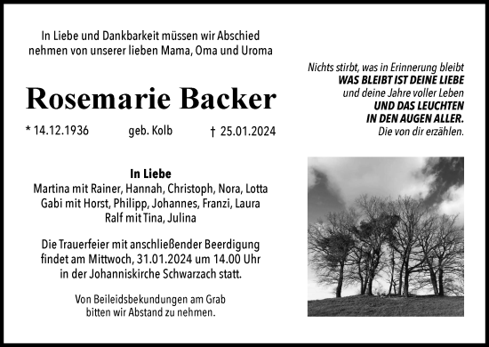Anzeige von Rosemarie Backer von MGO