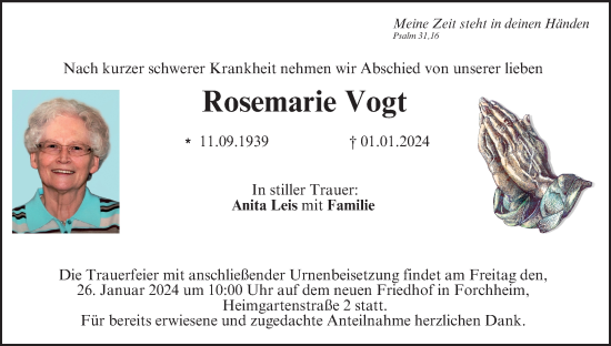 Anzeige von Rosemarie Vogt von MGO