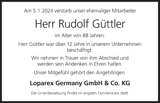 Anzeige von Rudolf Güttler von MGO