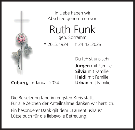 Anzeige von Ruth Funk von MGO