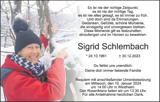 Anzeige von Sigrid Schlembach von MGO
