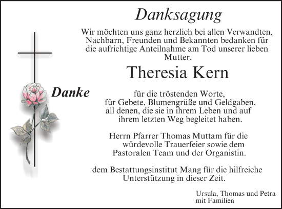 Anzeige von Theresia Kern von MGO
