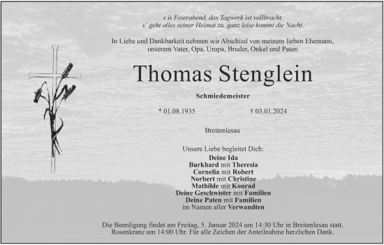 Anzeige von Thomas Stenglein von MGO