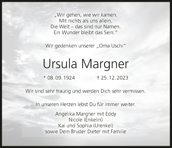 Anzeige von Ursula Margner von MGO