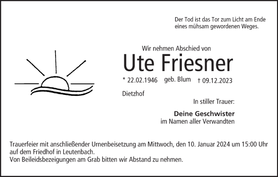 Anzeige von Ute Friesner von MGO