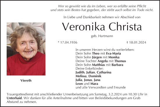 Anzeige von Veronika Christa von MGO