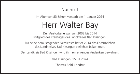 Anzeige von Walter Bay von MGO