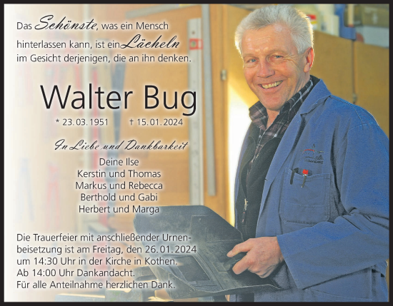 Anzeige von Walter Bug von MGO