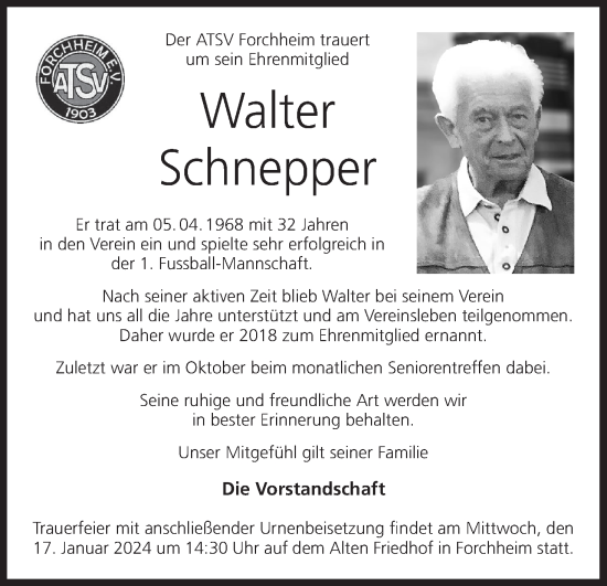 Anzeige von Walter Schnepper von MGO
