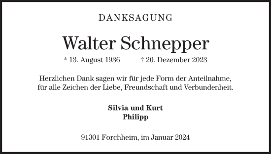 Anzeige von Walter Schnepper von MGO