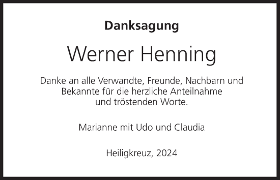Anzeige von Werner Henning von MGO