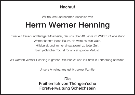 Anzeige von Werner Henning von MGO